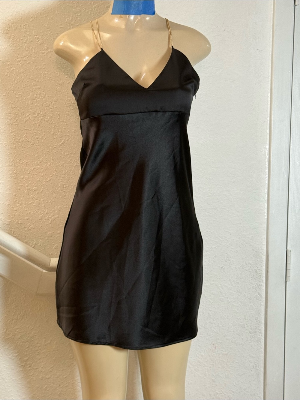 Zara Black Satin Slip Dress with Delicate Chains